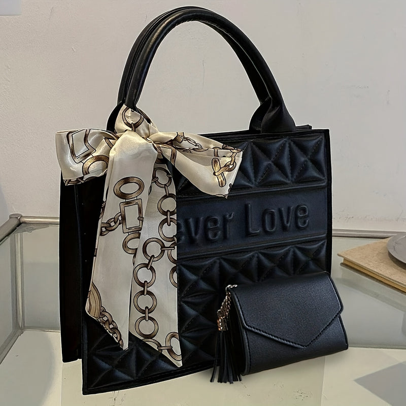 Conjunto de 2 Peças de Bolsas Acolchoada Chic com Gravação "NEVER LOVE"