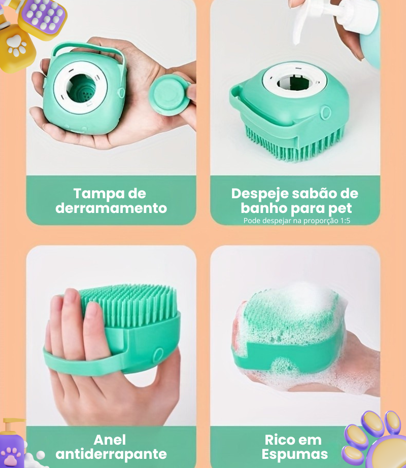 Escova de Banho Com Reservatório de Shampoo Para o Pet