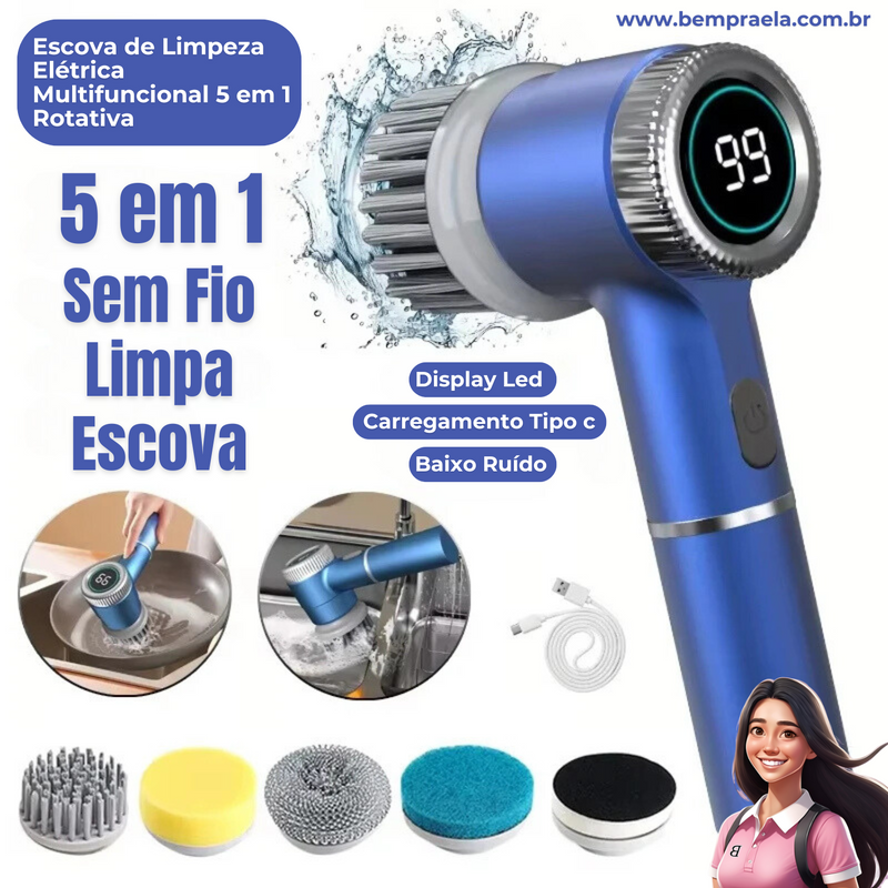 Escova de Limpeza Elétrica Multifuncional 5 em 1 Rotativa