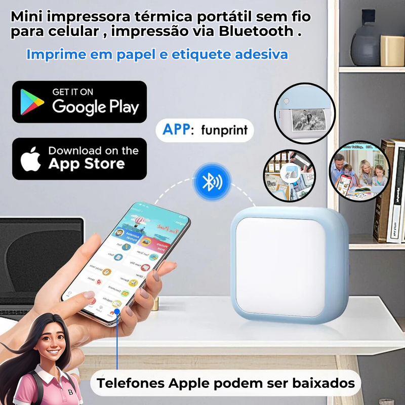 Mini impressora térmica portátil sem fio para celular