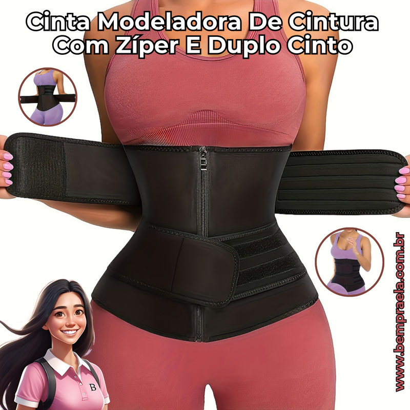 Cinta Modeladora De Cintura Com Zíper E Duplo Cinto