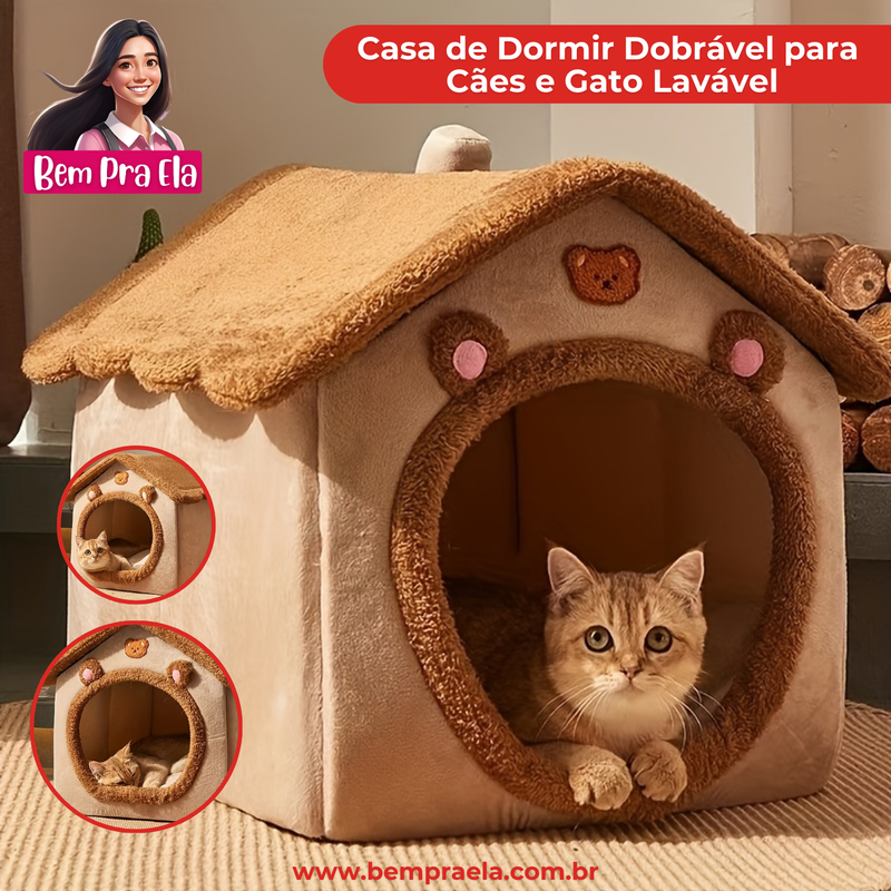 Casa de Dormir Dobrável para Cães e Gato Lavável