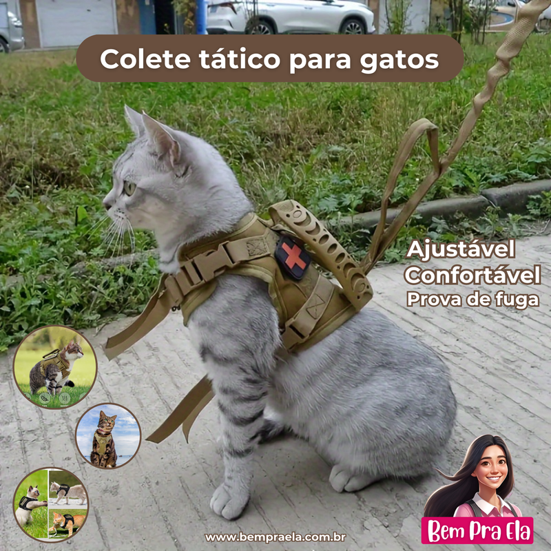 Colete tático para gatos, prova de fuga.